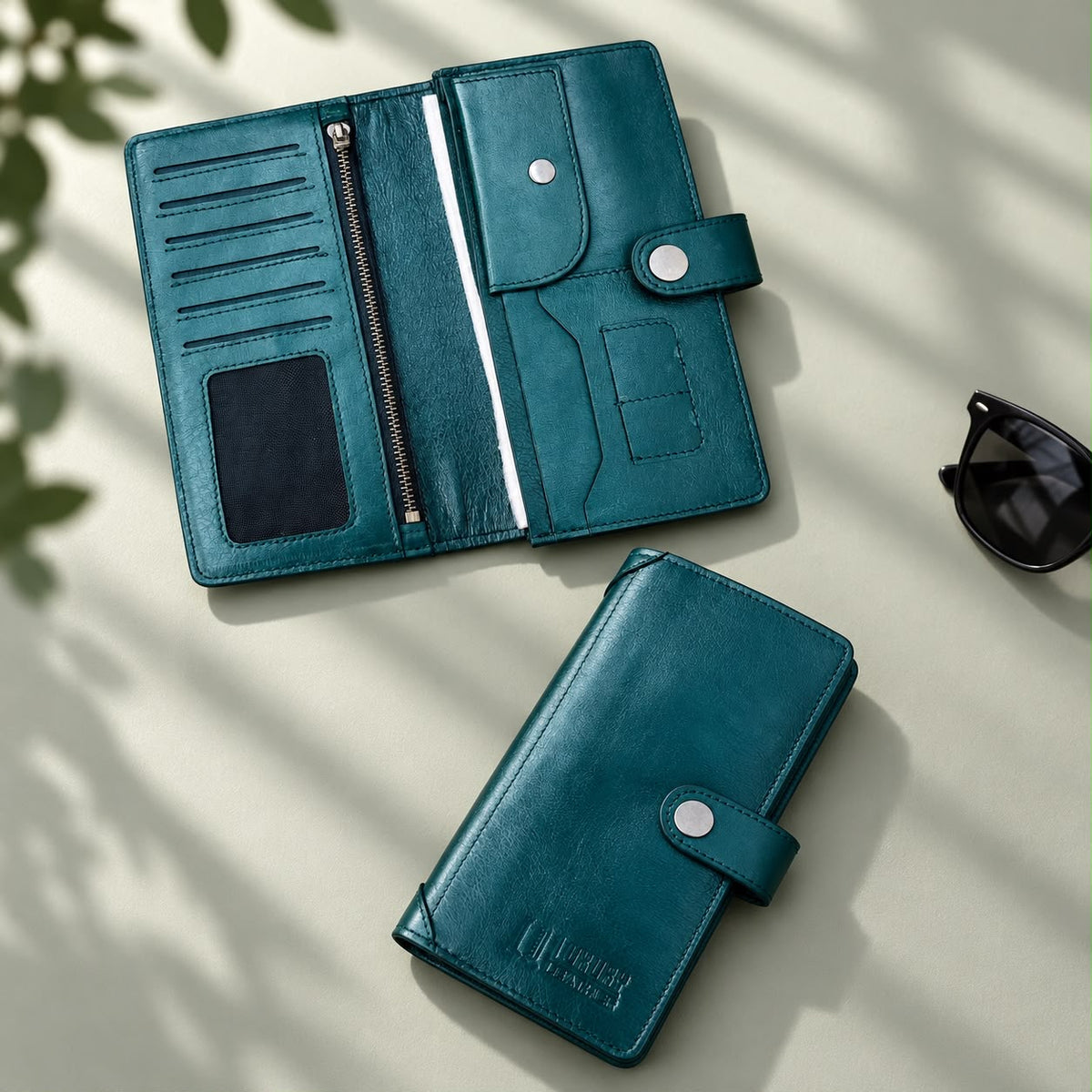 Genuine Leather Luxury Long Wallet Olive Color (201)