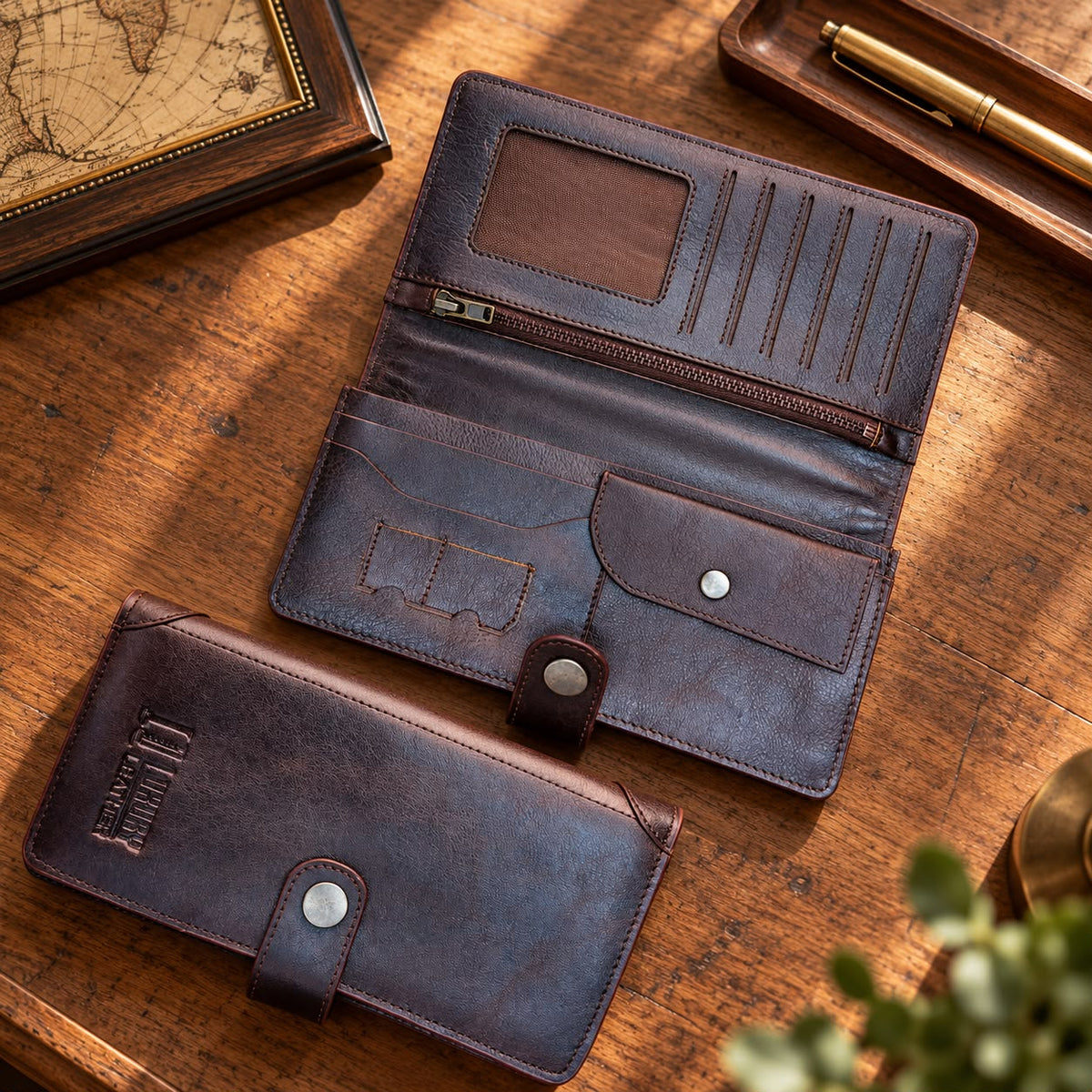 Genuine Leather Luxury Long Wallet Chocolate Color (201)