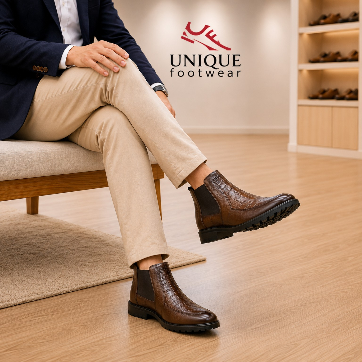 Premium Cow Leather Croc-Textured Luxury Chelsea Boot (578)
