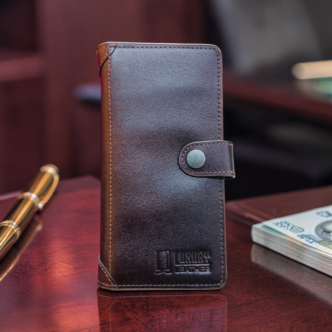 Genuine Leather Luxury Long Wallet Chocolate Color (201)