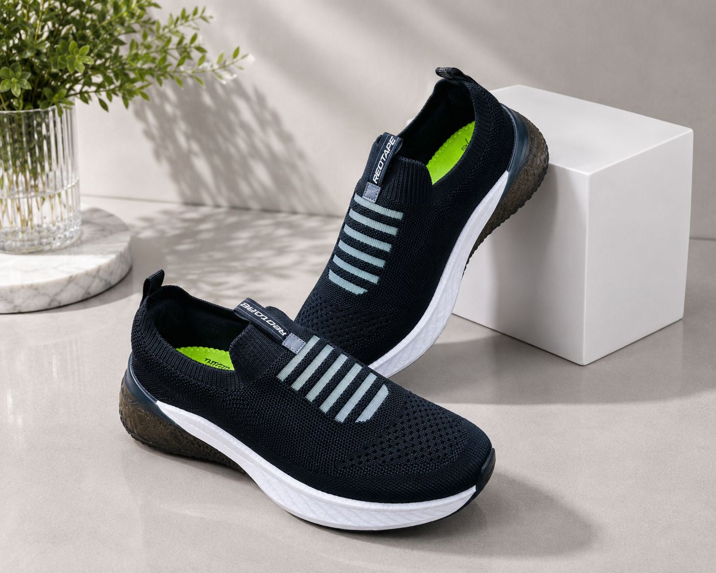 Easy Slip-On Ultra Soft Comfortable Redtape Shoes Black & White Color (527)