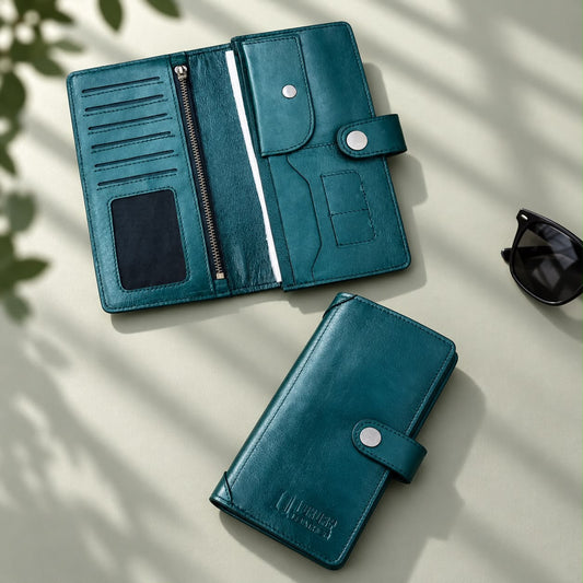 Genuine Leather Luxury Long Wallet Olive Color (201)