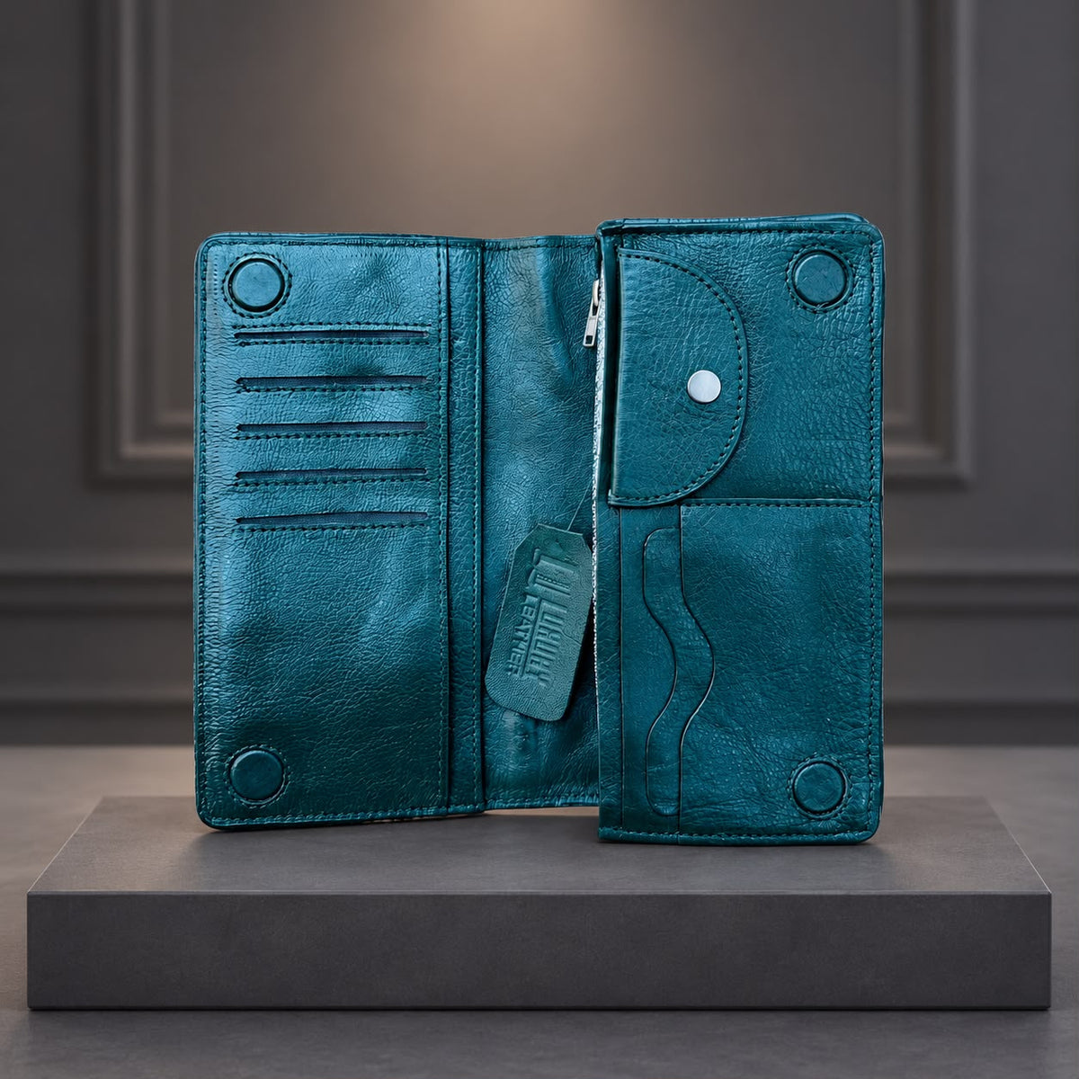 Genuine Cow Leather Luxury Long Wallet Olive Color (620)