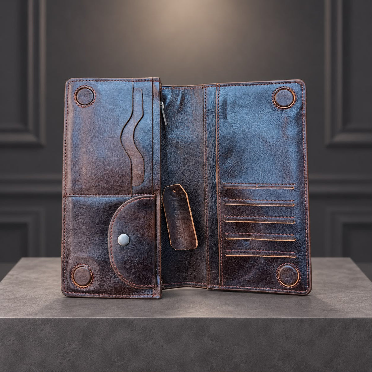 Genuine Cow Leather Luxury Long Wallet Chocolate Color (621)