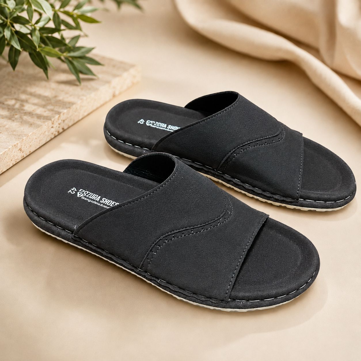 Premium Suede Leather Sandal Black (507)