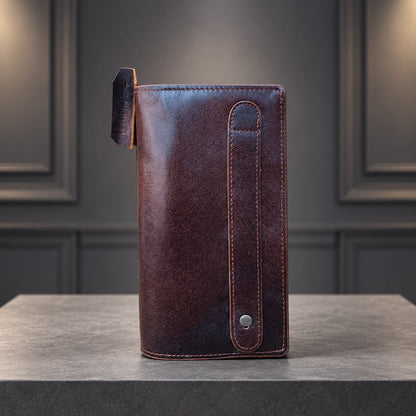 Genuine Cow Leather Luxury Long Wallet Chocolate Color (621)