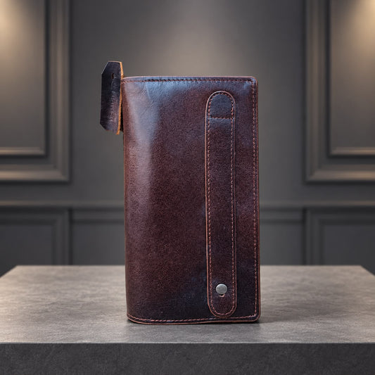 Genuine Cow Leather Luxury Long Wallet Chocolate Color (621)