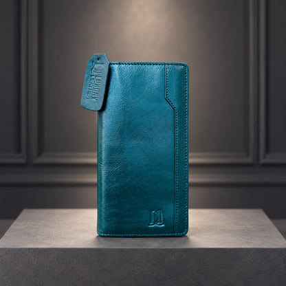 Genuine Cow Leather Luxury Long Wallet Olive Color (620)