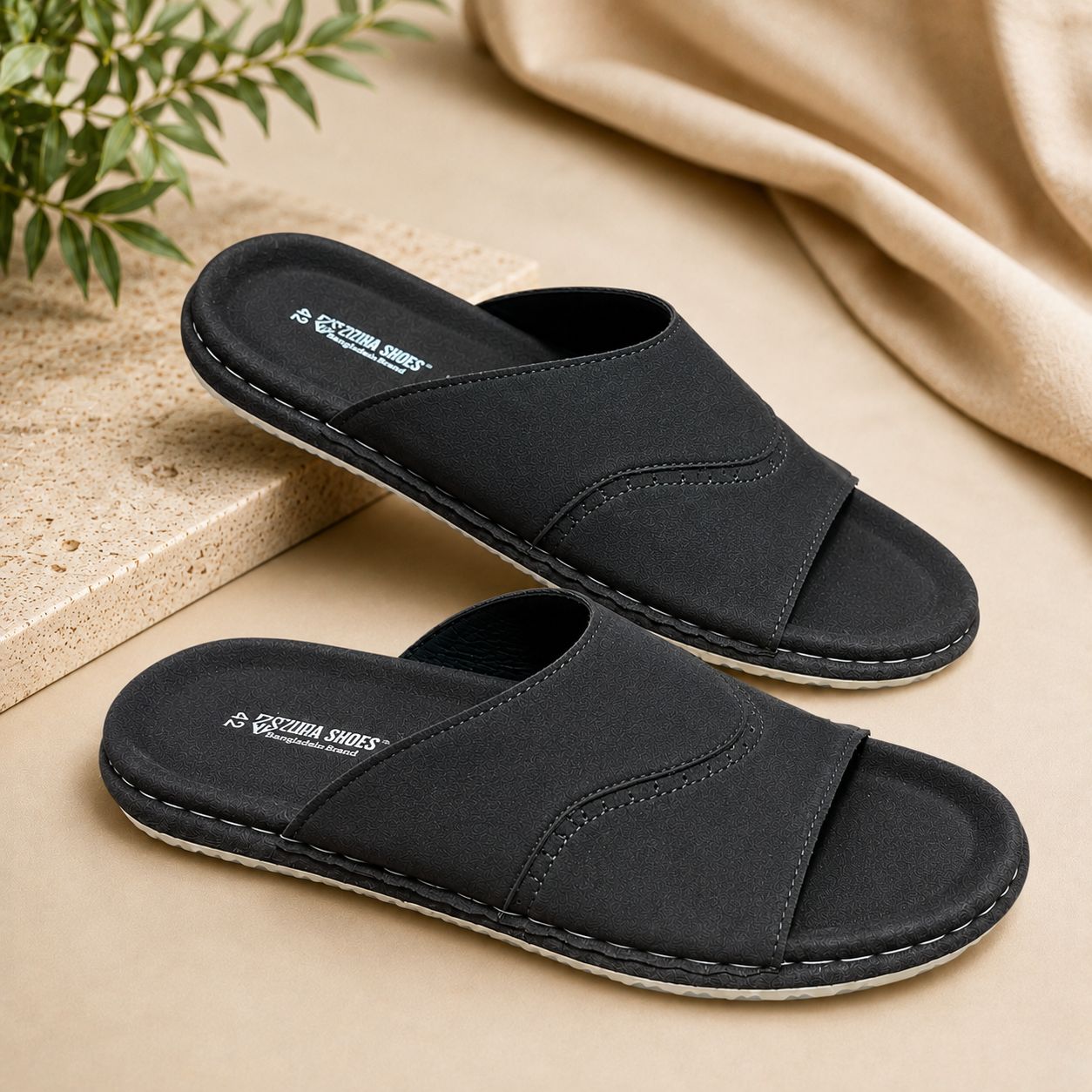 Premium Suede Leather Sandal Black (507)