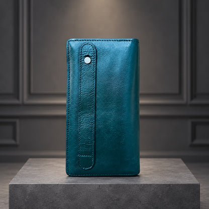 Genuine Cow Leather Luxury Long Wallet Olive Color (620)