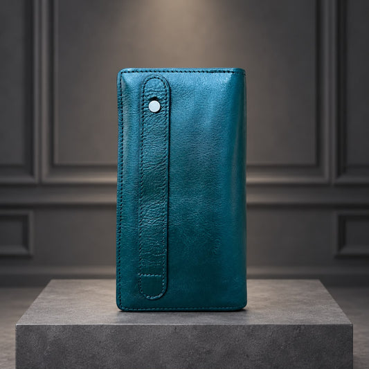 Genuine Cow Leather Luxury Long Wallet Olive Color (620)