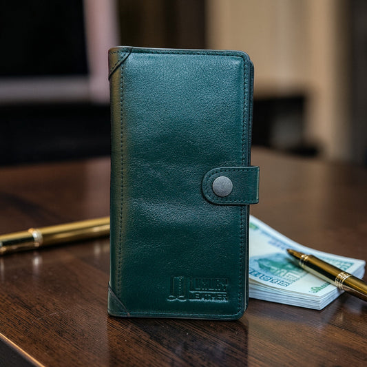 Genuine Leather Luxury Long Wallet Olive Color (201)