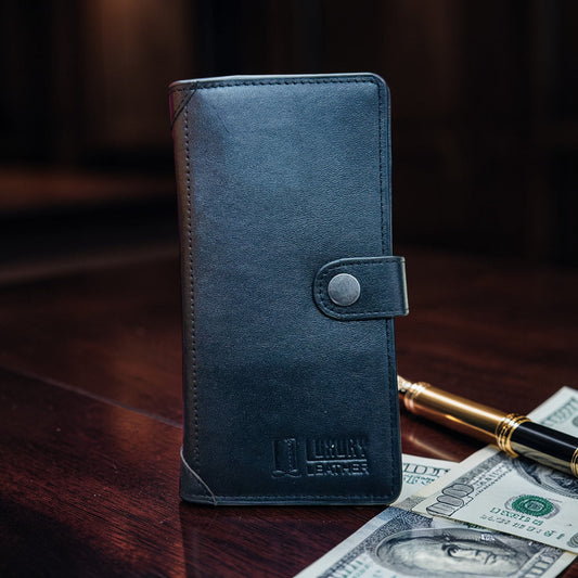 Genuine Leather Luxury Long Wallet Black Color (201)