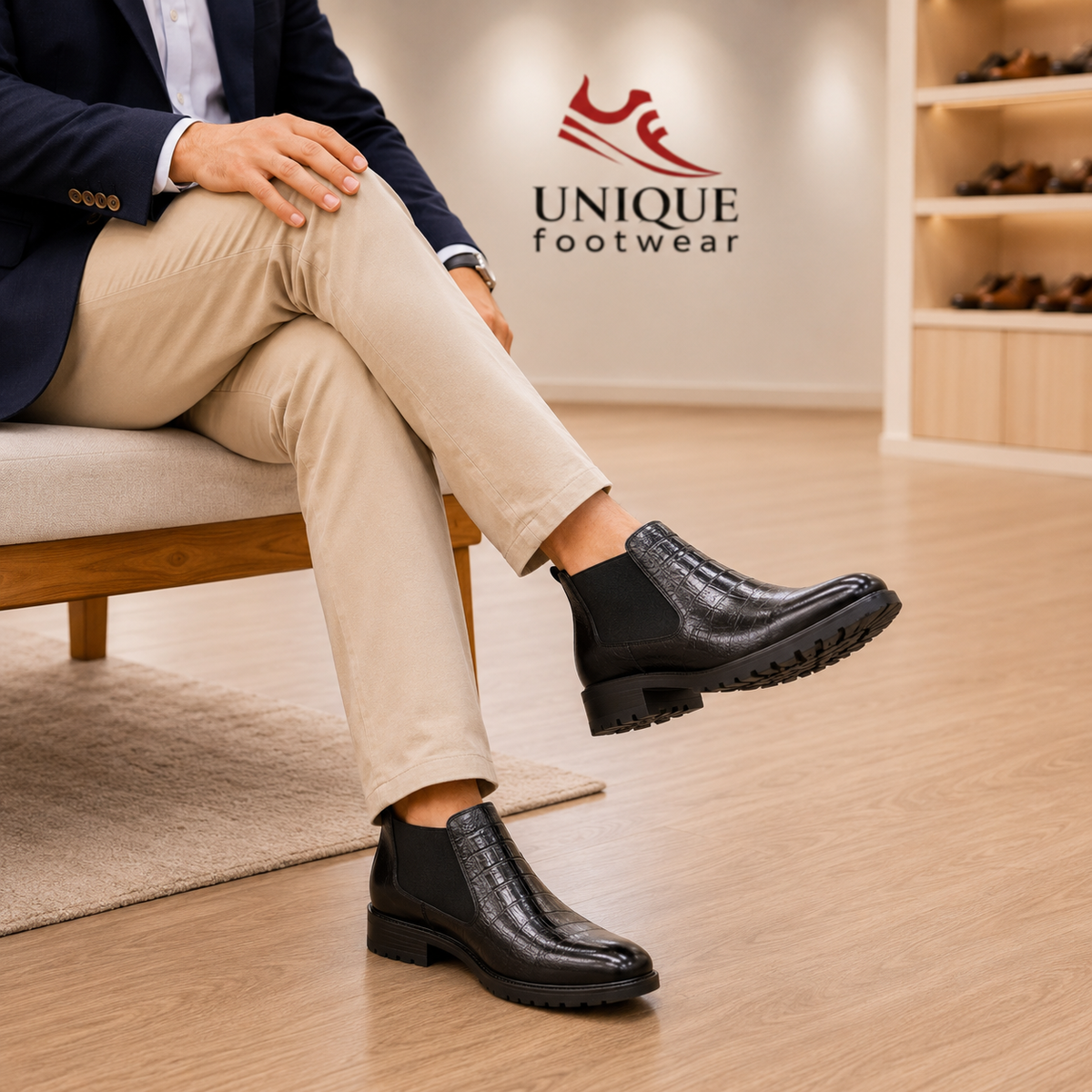 Premium Cow Leather Croc-Textured Luxury Chelsea Boot (579)