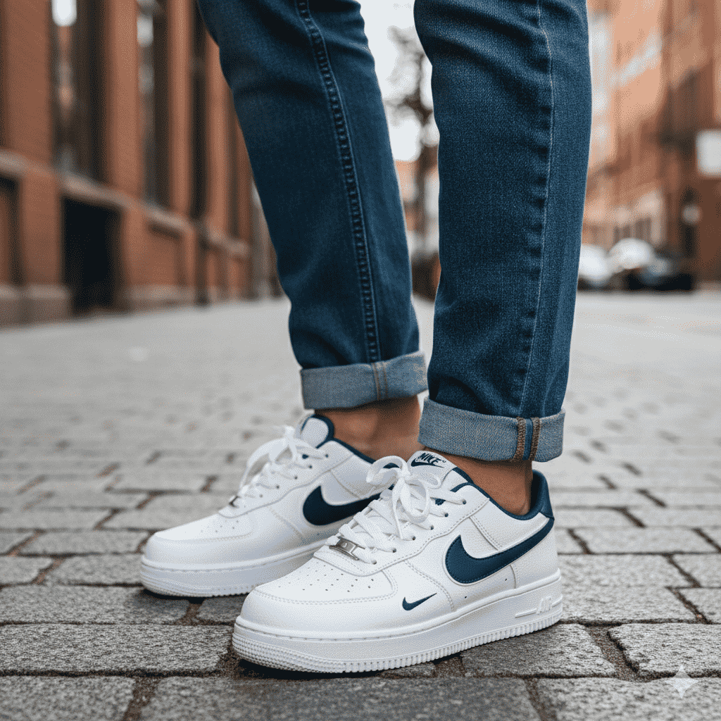 AIR Force 1 Premium Inspired Sneakers (Imported Quality) WHITE NAVY BLUE (S-328)